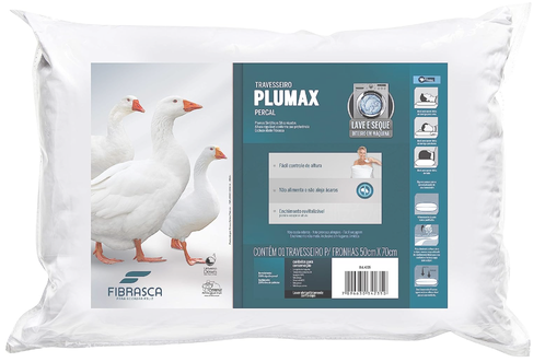 Travesseiro Toque de Pluma - Plumax Percal - Integralmente lavável em máquina - P/ fronhas 50x70 cm - Fibrasca, Branco