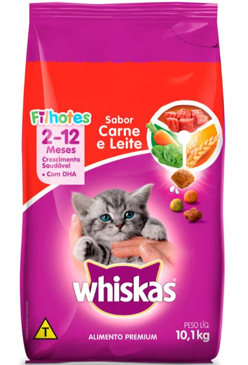 Ração Seca para Gatos Filhotes Whiskas Carne e Leite - 10,1kg