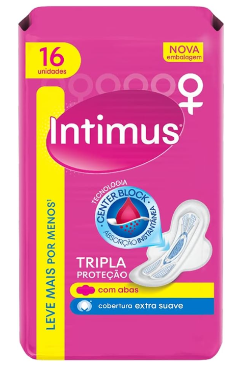 Intimus Absorvente Externo, Tripla Proteção Extra Suave com Abas, 16 unidades - Leve 16 Pague 14