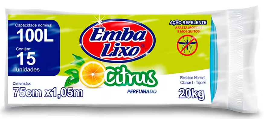 Saco para Lixo Embalixo Citrus Perfumado 100L - 15 Unidades