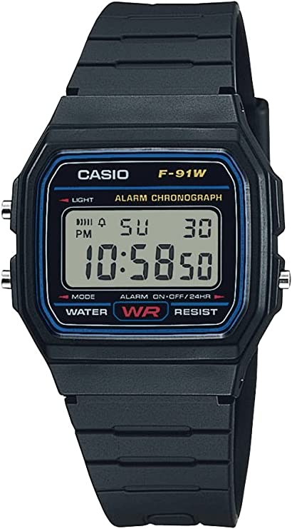 Casio Relógio esportivo digital clássico F91W-1 com pulseira de resina, Preto, F-91W-1