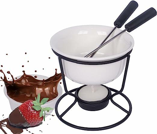 Conjunto Fondue Em Cerâmica Redondo 7 Peças 140ml Chocolate Queijo - 3 Velas