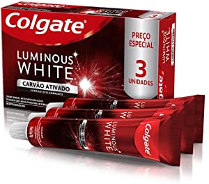 Creme Dental Clareador Colgate Luminous White Carvão Ativado 70g 3 unidades