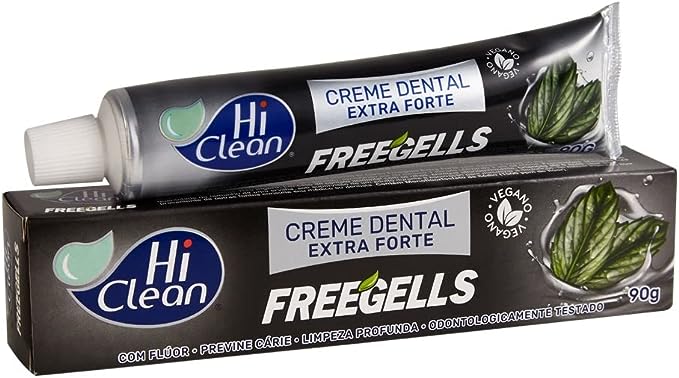 Creme Dental Vegano, Com Flúor, Sabor Freegells Extra Forte, Previne Cáries, Limpeza Profunda, Hi Clean, 90g