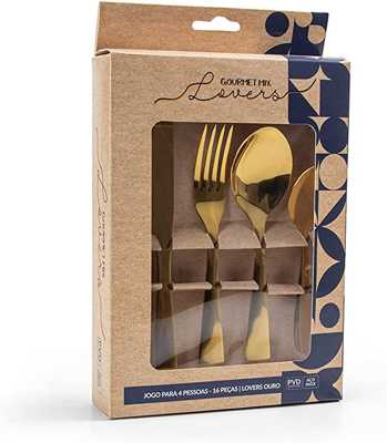 Faqueiro Dourado Lovers Aço Inox 16 Peças Gourmet Mix