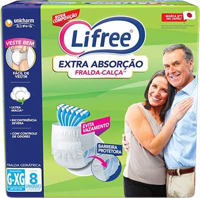 Fralda Geriátrica tipo Calça Lifree Extra Absorção Tamanho G/ XG, 8 unidades