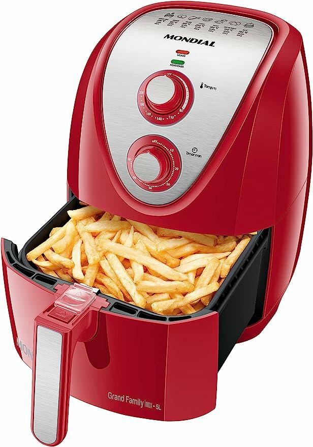 Fritadeira Sem Óleo Air Fryer 5L, Mondial, Vermelho/Inox, 1900W, 110V - AFN-50-RI