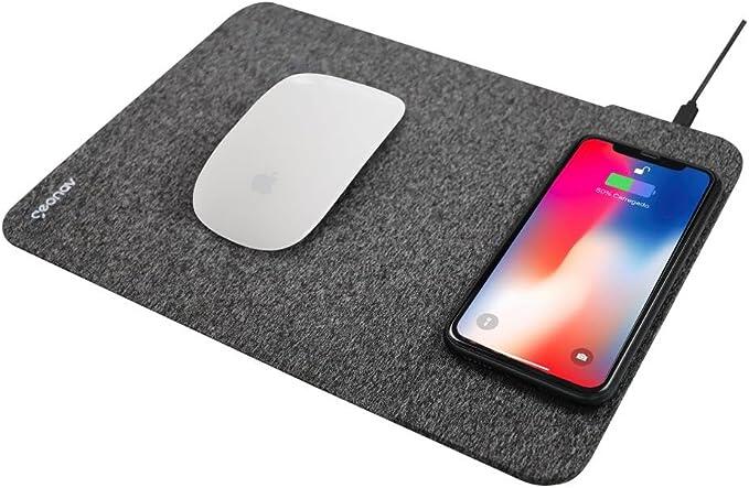 Geonav Carregador Universal por Indução com Mousepad, 10W (Android), 7,5W (iPhones), Qi, MPISG, Cinza