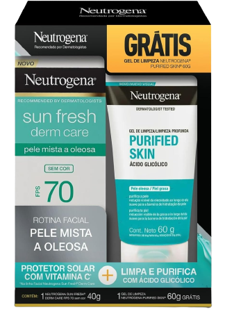 Promopack Compre NEUTROGENA SUN FRESH® Derm Care FPS 70 SEM COR e ganhe Gel de Limpeza NEUTROGENA PURIFIED SKIN® 60g