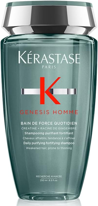 Kérastase Shampoo Genesis Homme Bain de Force Quotidien | Cabelos com queda | Prevenção da queda | Creatina, Raiz de gengibre | 250 ml