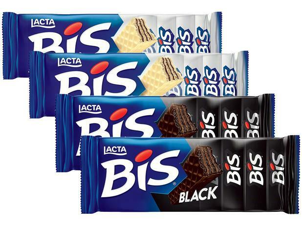 Kit Chocolate Bis Black Meio Amargo 100,8g Lacta - 2 Unidades + Bis Laka Branco 126g 2 Unidades