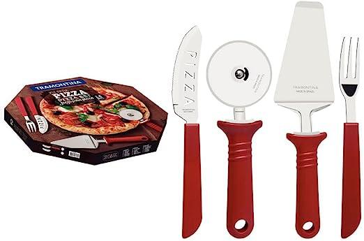 Kit para Pizza 14 Peças Pizza Laminas de Aço Inox e Cabos de Polipropileno Tramontina Pizza Vermelho