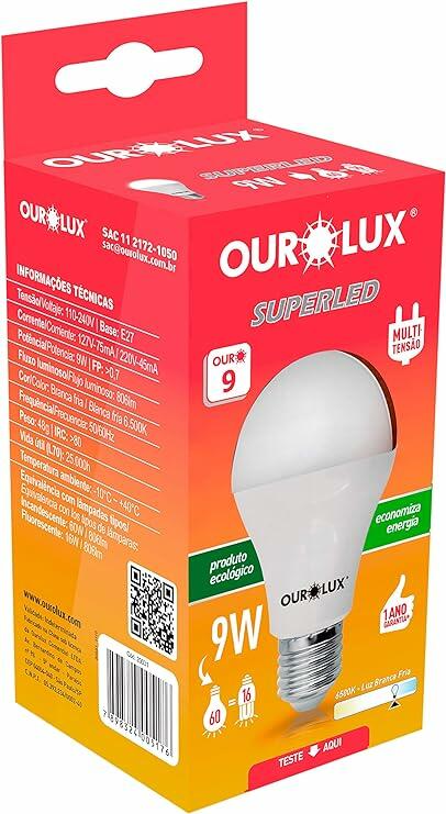 Lampada LED Bulbo OUROLUX, Branca, 9W, Bivolt, Base E27