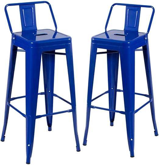 Loft7, Kit 2 Banquetas Iron Tolix Design Industrial em Aço Carbono 76 cm Alta Com Encosto Vintage Elegante e Versátil Cozinha Bar Restaurante Sala de Jantar Varanda Gourmet, Azul escuro