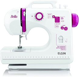 Máquina de Costura Bella Elgin Reta BL-1200 Portátil Branco e Rosa Bivolt