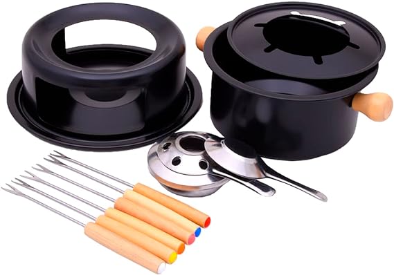 Mimo Style Conjunto Para Fondue 16cm na Cor Preta, Feito em Aço Inox e Madeira. Ideal Para Servir Fondue Doce ou Salgado e Seus Acompanhamentos Preferidos, Modelo: ASF22161