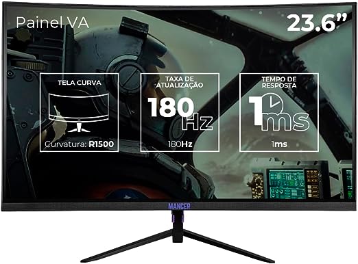 Monitor Gamer Curvo Mancer Valak 24, Full HD, 1ms, 180Hz, FreeSync e G-Sync, HDMI/Displayport, MCR-VKZ180H-BL01