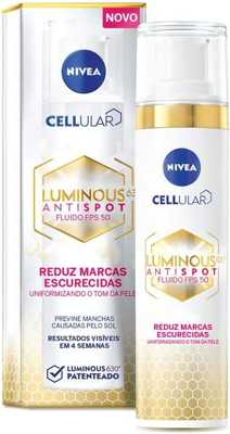 NIVEA Fluido Facial Protetor Cellular Luminous 630 FPS 50 40ml - Reduz e previne manchas escurecidas, uniformiza o tom da pele e conta com Ácida Hialurônico, Vitamina E e filtro contra os raios UVA/UVB em sua fórmula