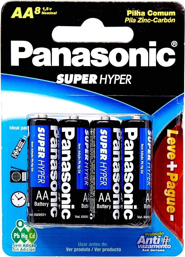 Panasonic UM-3SHSL8P6, Pilha Comum Linha Super Hyper Proteção Antivazamento, pacote de 8