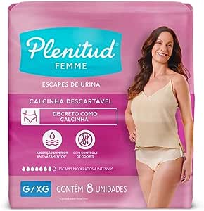 Plenitud Active Mulher - Roupa Íntima, Tamanho G/XG, 8 unidades