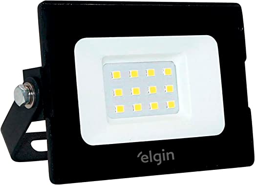 Projetor Luminária LED 10W 6500K Elgin Preto Bivolt Luz Branca Fria