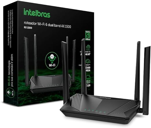 Roteador Wi-Fi 6 Dual Band RX 1500 Preto Intelbras