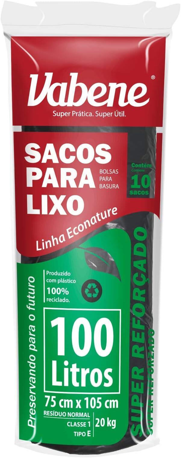 Saco de Lixo Vabene Extra Forte Preto 100L - 10 Sacos, Vabene