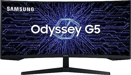 Samsung ‎C34G55TWWL Odyssey 34' - Monitor Gamer Curvo, WQHD, 165Hz, 1ms, tela ultrawide, HDMI, Display Port, Freesync Premium, preto, série G5