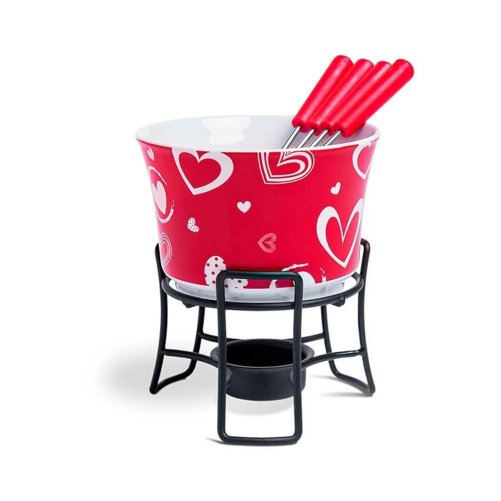 Aparelho de Fondue Cerâmica Brinox Vermelho - 6 Peças 1256/104