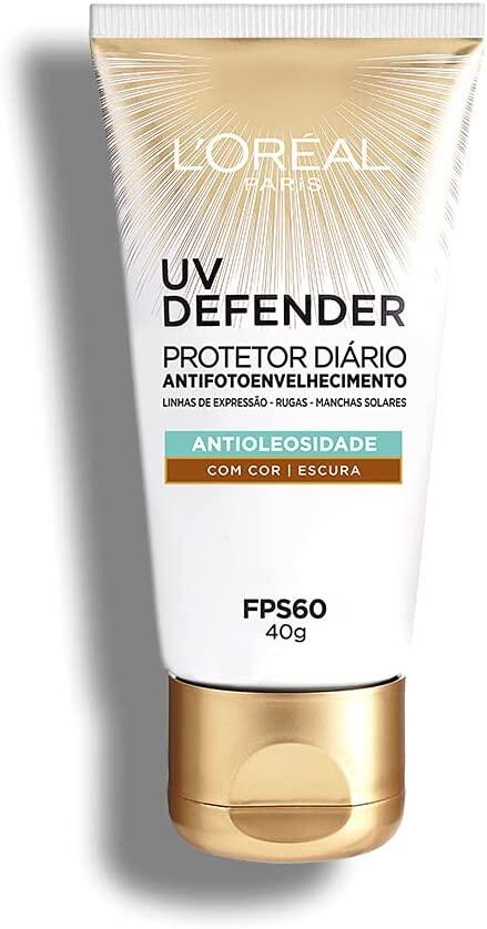 Protetor Solar Facial L'Oréal Paris UV Defender Antioleosidade Cor Escura FPS 60, 40g