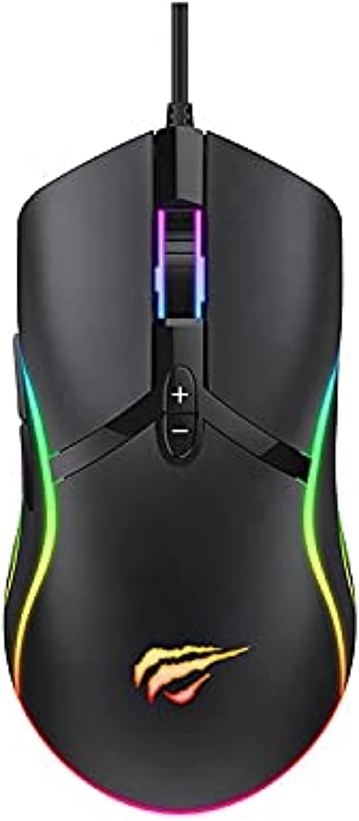 Mouse Gamer Havit MS1026 RGB, 7 Botões, 1000-1600-3200-6400 DPI, USB, Totalmente compatível com Windows 10/ Win 8/ Win 7/ Vista/Mac/Linux