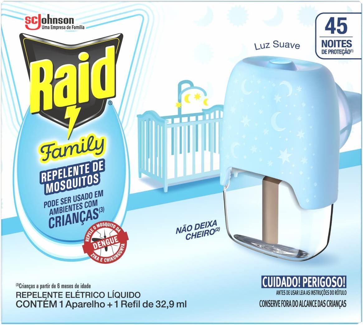 Repelente Elétrico Raid Líquido 45 Noites Family Aparelho+Refil