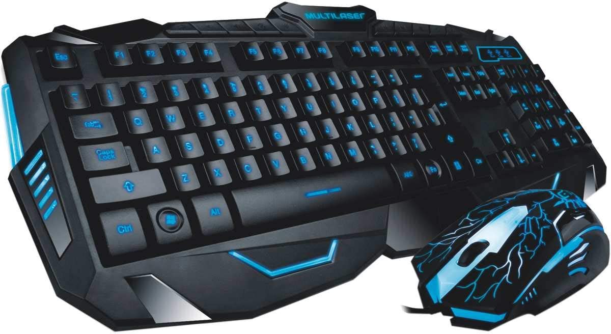 Teclado E Mouse Gamer C/ Fio Detalhes Azuis Multilaser-tc195