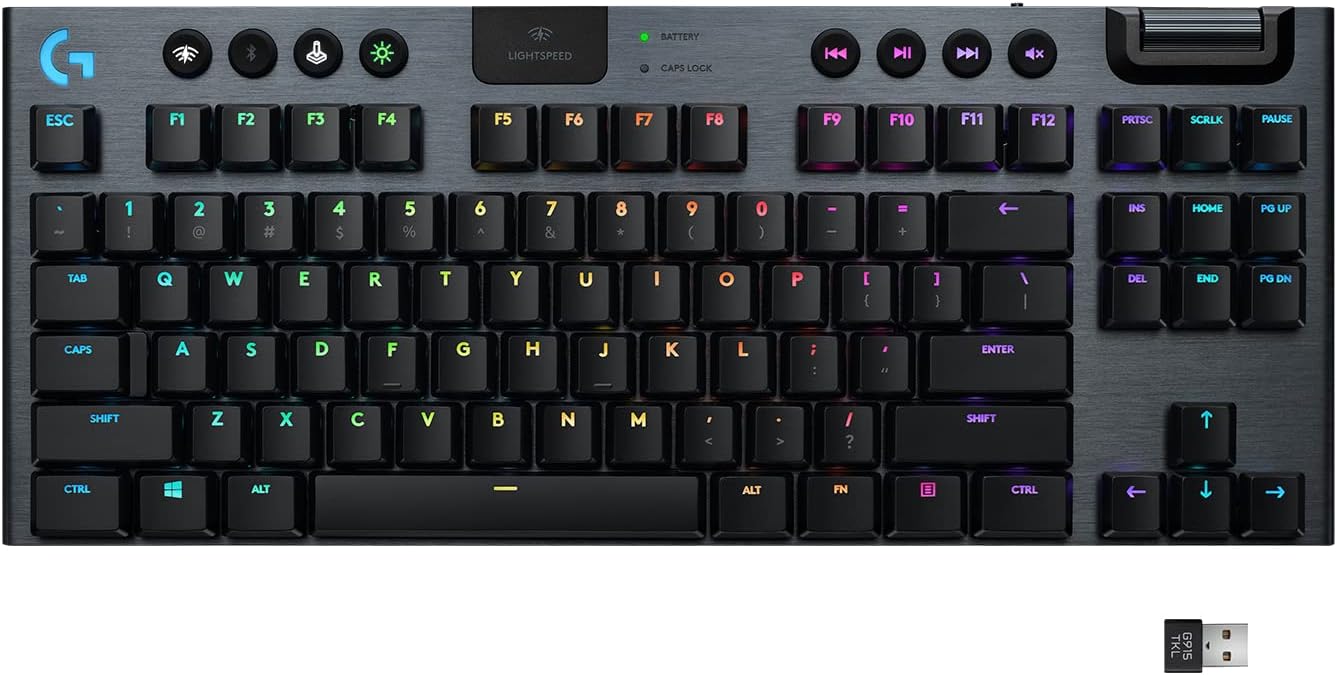 Teclado Mecânico Gamer Sem Fio Logitech G915 TKL com RGB LIGHTSYNC, USB ou Bluetooth, Controles de Mídia, Design Ultrafino, Exclusivo Switch de Perfil Baixo GL Tactile e Bateria Recarregável - Branco