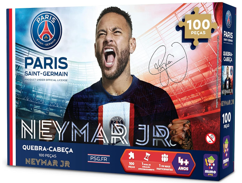 Quebra-Cabeça Neymar Jr. 100 Peças Puzzle, Desafie-se e Monte Coleção PSG Mimo Toys - 2300