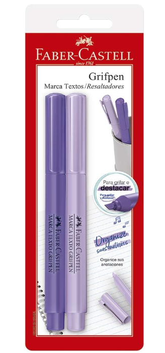 Caneta Marca Texto, Faber-Castell, Grifpen, SM/MTVRZF, 2 Unidades, Roxo Neon/Pastel