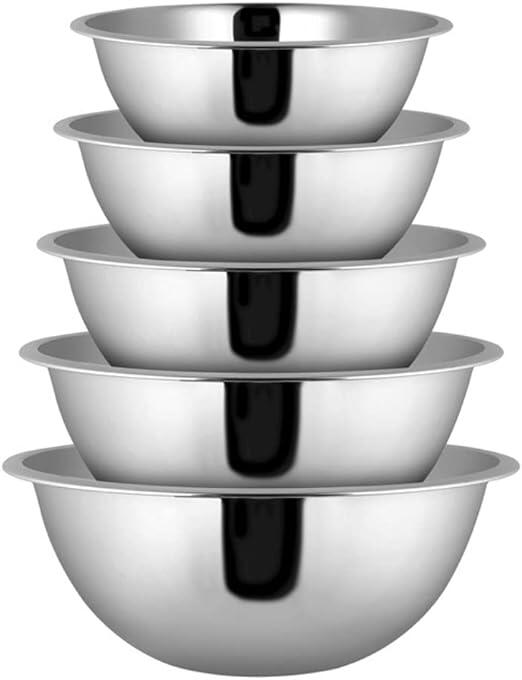 Conjunto 05 Bowls Tigelas em Aço Inoxidável Prata Cozinha Completa Funcional Multiuso