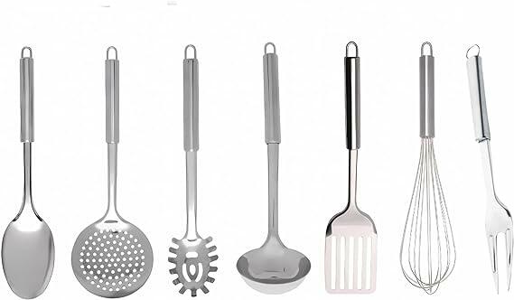 Conjunto Utensílio Cozinha Em Aço Inox Kit 7 Peças - Prata