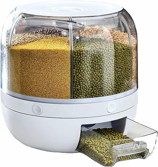 Dispensador de Arroz, Dispensador de Grãos 6 Grades Dispensador PP Balde Rotação de Armazenamento de Grãos Organização para Cozinha Doméstica,23cm