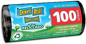 Dover-Roll Super Forte Reciclado 100L Preto, Rolo com 10 Sacos para Lixo