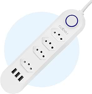 Filtros de Linha Portáteis, Extensão Tomada, Régua Tomada, 4 Tomadas, 3 Interfaces USB, Cabo de Alimentação de 2 Metros, Suporte a Tensão de 110-220V, Potência de 2500W