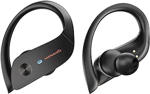 HAPPYAUDIO S3 Fones de ouvido gancho,Voz ENC Tipo de botão de pressão auricular Bluetooth 5.3 para esportes,Baixo profundo 56 horas de reprodução carregamento sem fios IPX6 para Android e iPhone