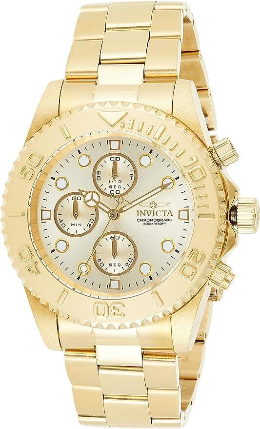 Invicta Relógio de pulso masculino Pro Diver, aço inoxidável, quartzo japonês, Banhado a ouro, 22 mm, Mergulhador, movimento de quartzo