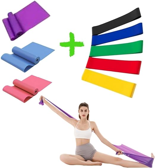 KIT 3 Thera Band + 5 Faixas Elástica Fisioterapia Extensores - elastico para exercicio - Fisioterapia, Pilates, Exercicios em Casa, Academia, Fortalecimento - R78