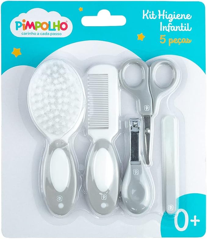 kit Cuidados com o bebê 5 peças: tesoura, cortador, lixa de unha, pente e escova - Masculino