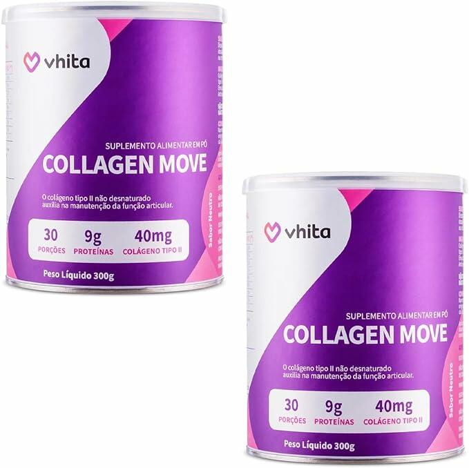 Kit/Combo 2x Collagen Move Vhita Colágeno Tipo 2 não desnaturado com peptídeos de Colágeno Tipo 1 para articulação e cartilagem 300g