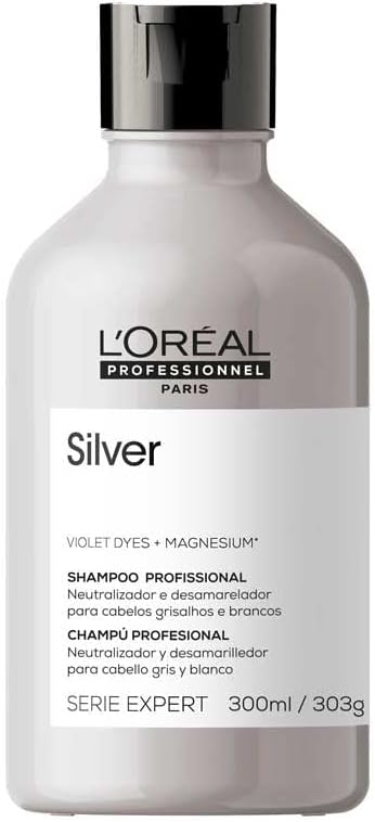 L'Oreal Professionnel Shampoo Silver | Neutraliza Tons Amarelos Indesejados | Com Pigmentos Roxo | Para Cabelos Brancos e Grisalhos | Promove Brilho & Maciez | 300ml