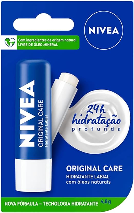 NIVEA Hidratante Labial Original Care - Com Manteiga de Karité & Pantenol, hidrata por 12 horas oferecendo proteção e cuidados intensivos aos seus lábios - 4,8g