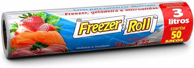 Saco para alimentos Freezer-Roll, 3 litros, transparente, rolo com 50 sacos cada