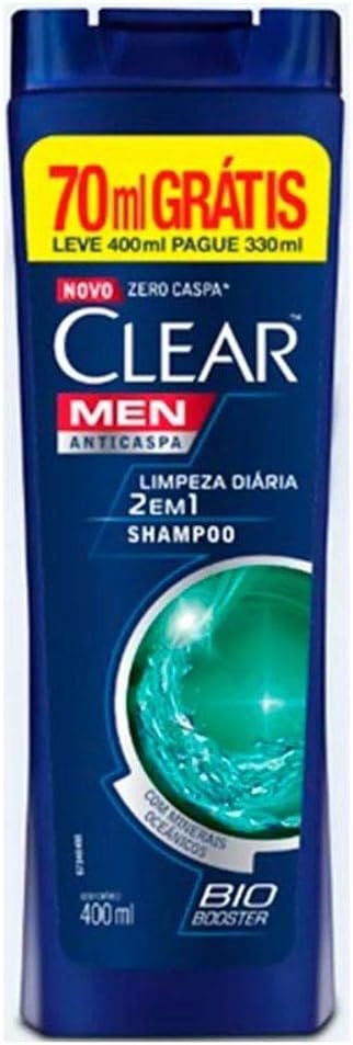 Shampoo Anti Caspa Clear 400Ml Limpeza Diária 2 em 1, Clear, Clear